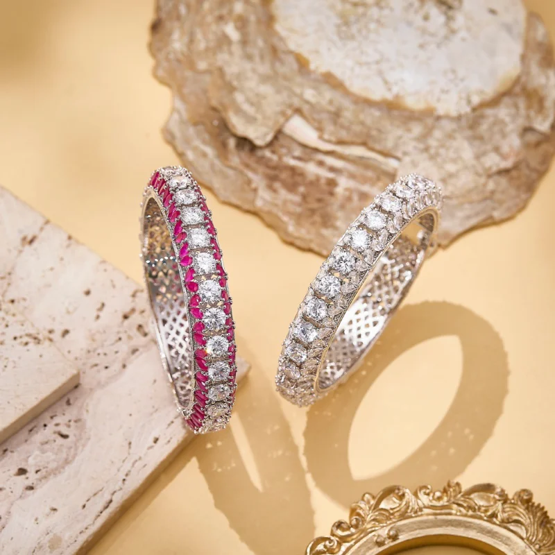 Europe America Style Bracelet Women Lady Inlay Cubic Zircon Pyriform Red Corundum Dinner Party Bangle