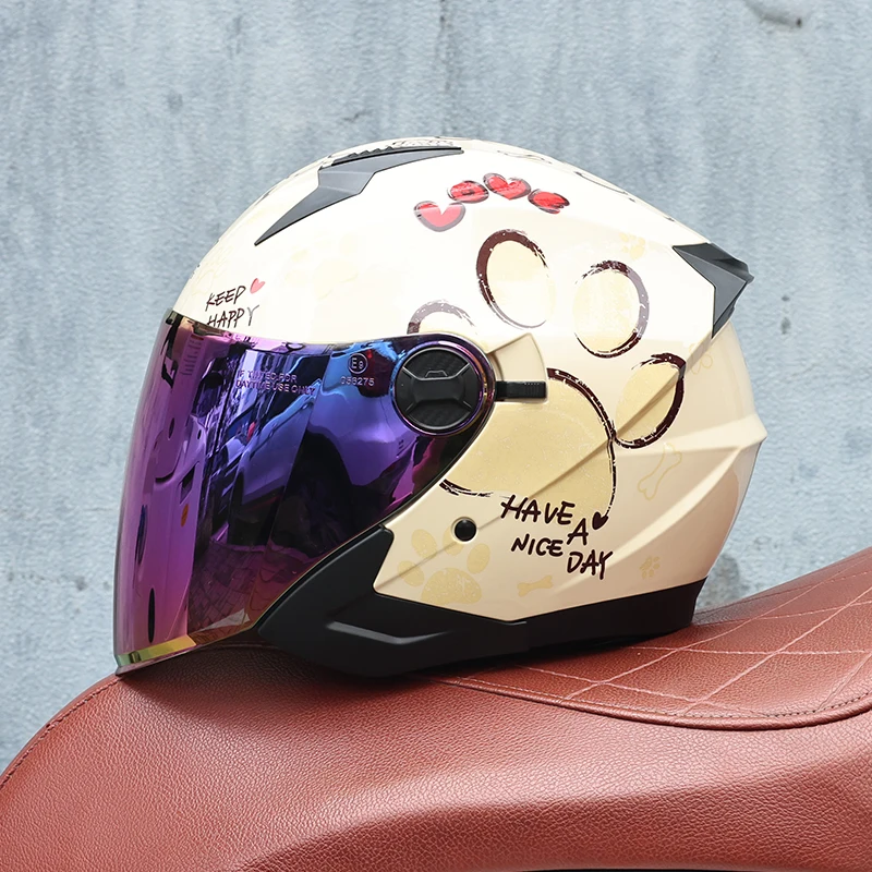ORZ-705-Retro Half Covered Men's and Women's Dual Lens Electric Car Helmet Dual Mirror Pedal Half Helmet Four Seasons
