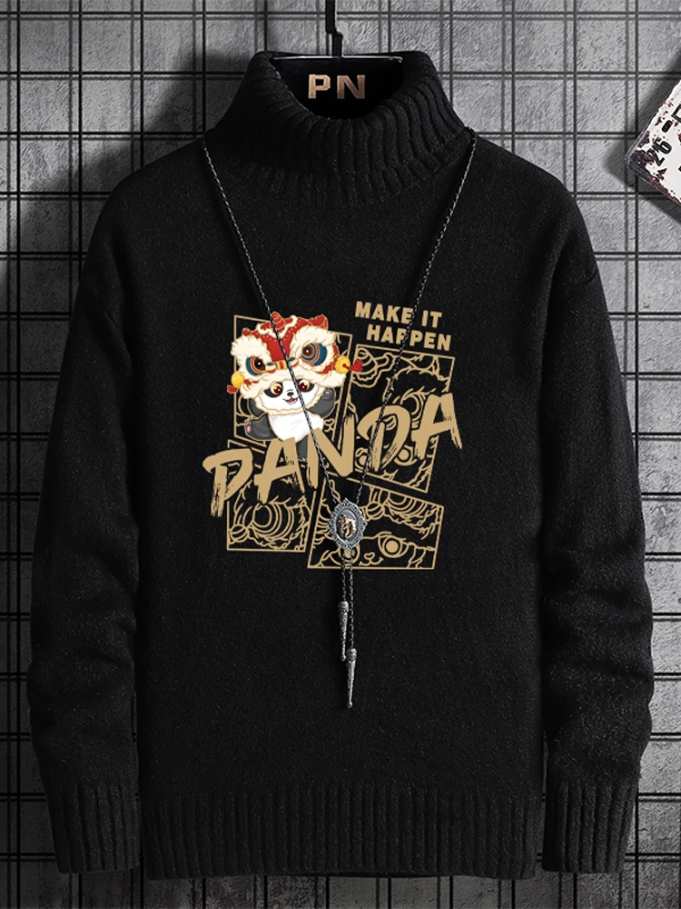 

Men's High Collar Long Sve Knitted Sweater Casual Slim Fit Spring Autumn Trendy Woolen Top for Couples Faionable Knitwear