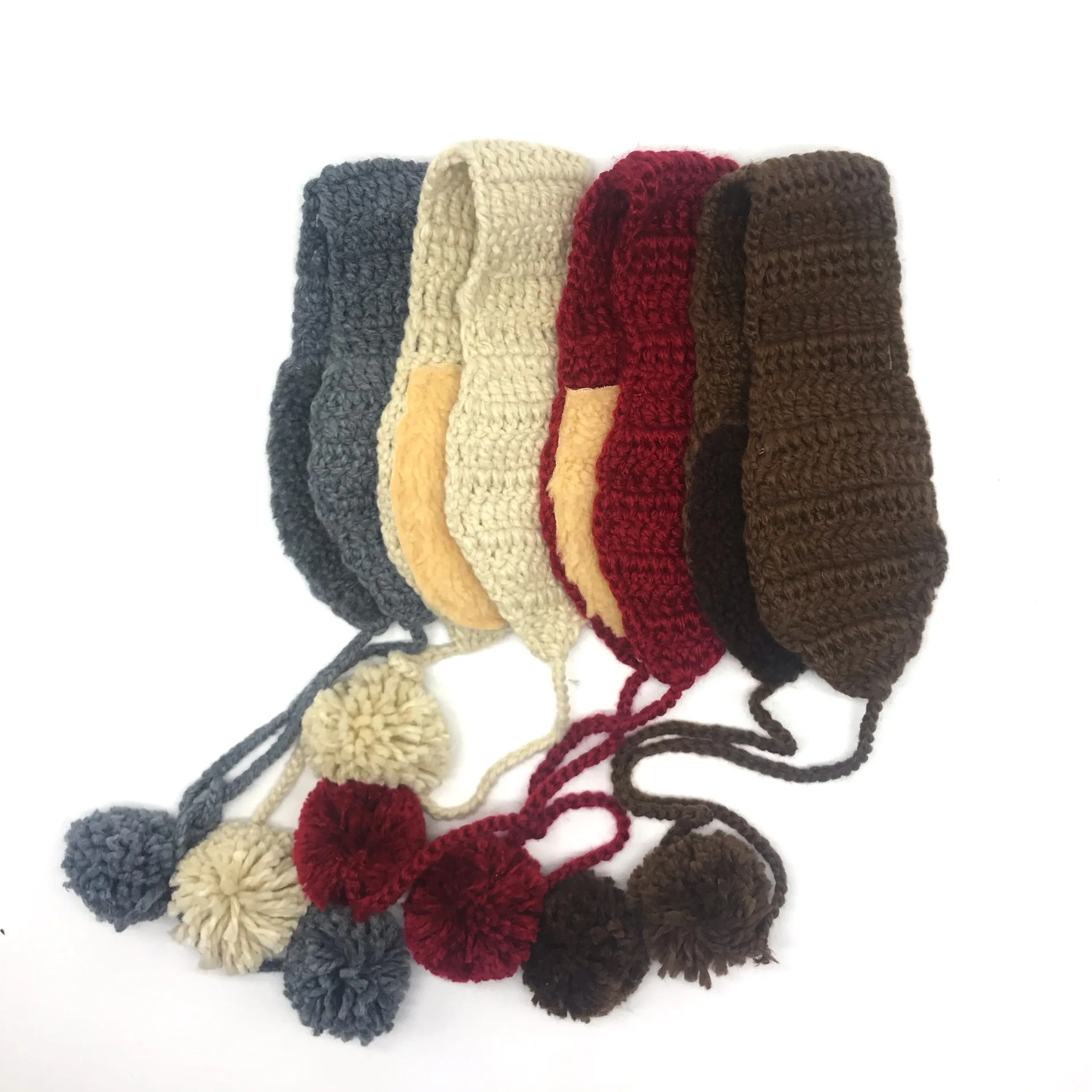 귀여운 니트 귀마개, 폼폼 태슬 장식 울 귀마개, 가을 겨울 귀 보호용