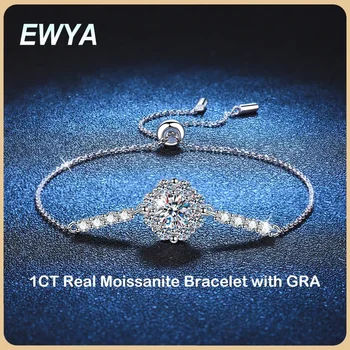 EWYA Real GRA certified 1ct Moissanite bracelet for women party wedding fine jewelry S925 silver diamond link bracelets