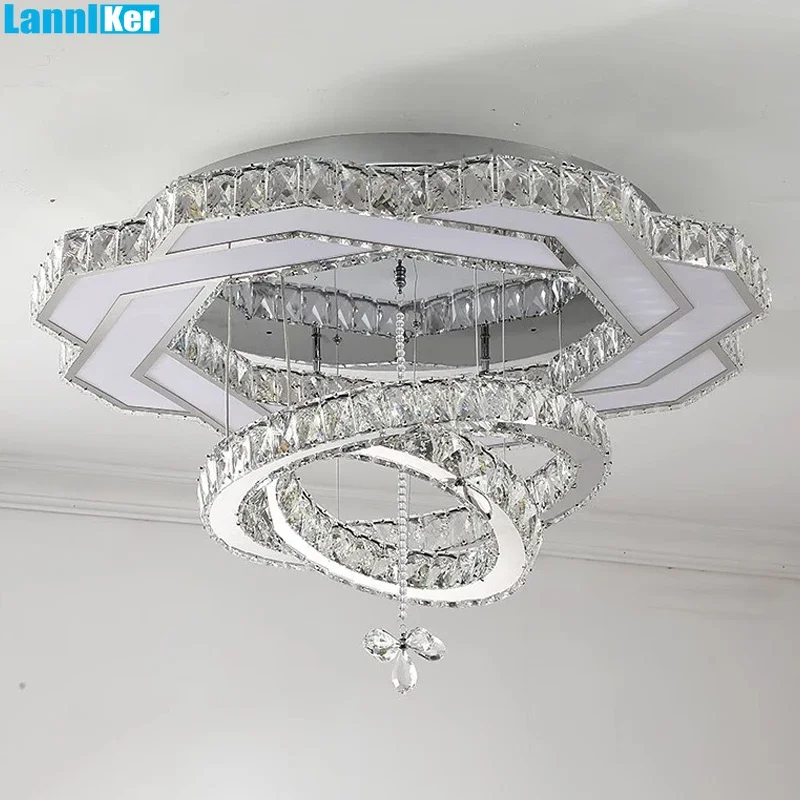 Lampu kristal Led minimalis Nordic, lampu langit-langit Led kristal minimalis mewah ruang makan ruang makan kamar tidur lampu langit-langit dekorasi rumah lampu liontin kristal