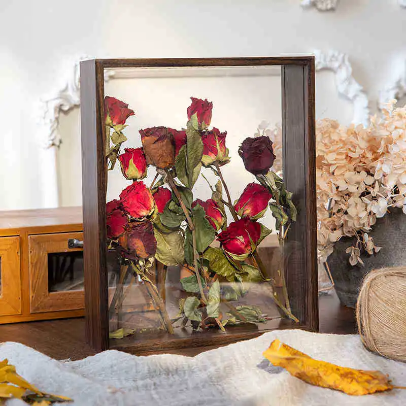 Wooden Transparent Flower Frame, Double Plexiglass Design