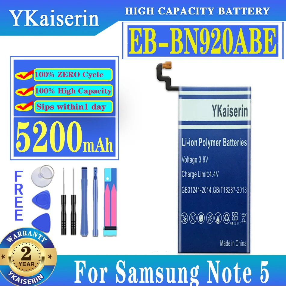 YKaiserin EB-BN920ABE 5200mAh Battery For Samsung Galaxy Note 5 N9200 N920T N920C N920P Note5 Note 5 SM-N9208 Mobile Phone Tool for milwaukee for dewalt to for makita 18v bl1830 bl1850 dm18m power tool accessories dm18m battery adapter converter