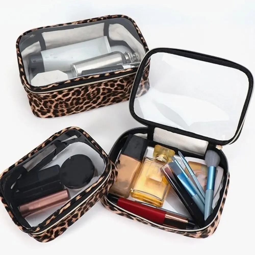 Fashion Leopard Print Makeup Bag Waterproof Transparent Travel Cosmetic Bag with Zipper Large Capacity Storage Bag