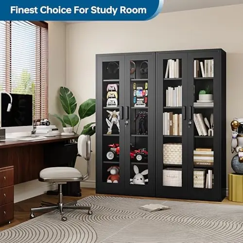 Display Cabinet with Glass Doors, 71 Inches Metal Display Case with 4 Adjustable Shelves, Curio Storage Cabinet with