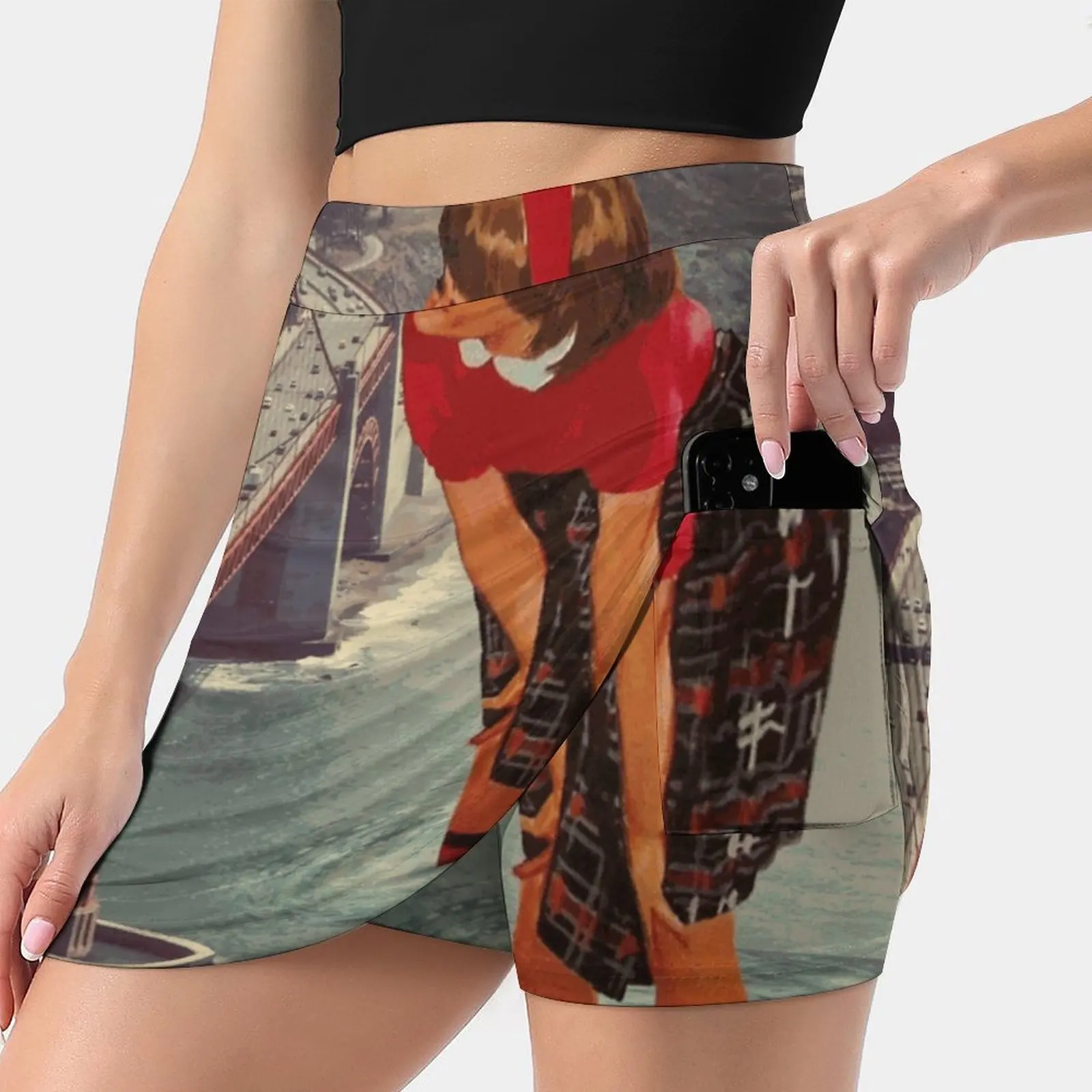 Mesmerized Women Sports Lining Skirt Tennis Dance Fitness Short Printed Skirts Collage Vintage San Francisco California Travel