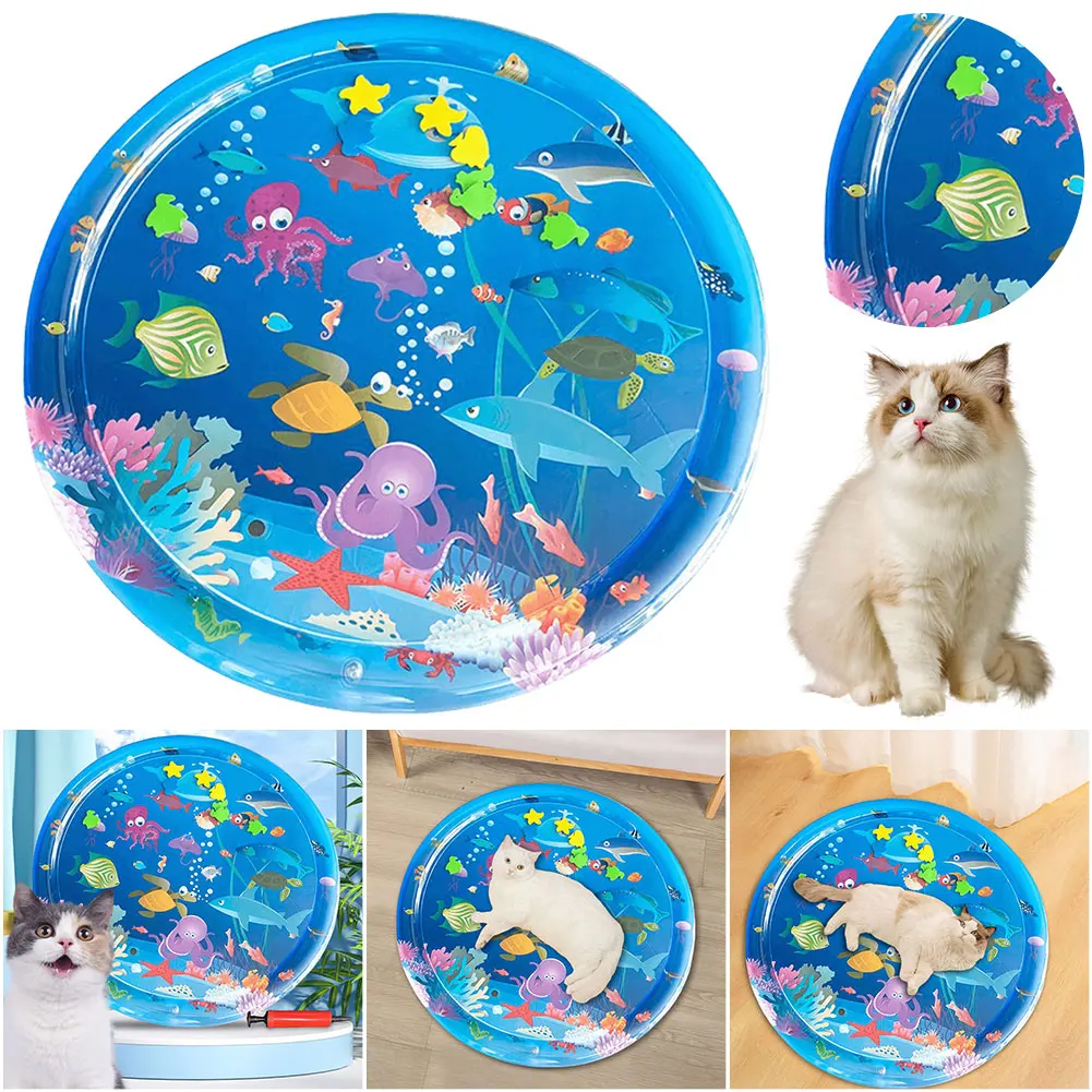 

Water Sensor Play Mat Inflatable Tummy Time Water Play Mat Summer Cooling Pet Water Bed Cushion for Bored Indoor Cats