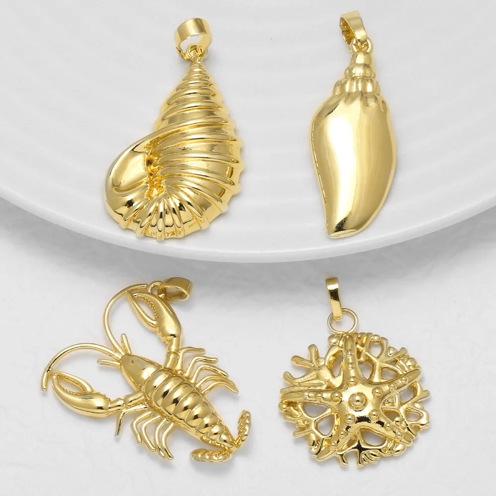 OCESRIO Big Brass Conch Pendant for Necklace Copper Gold Plated Lobster Coral Handmade DIY Jewelry Making Component pdta287