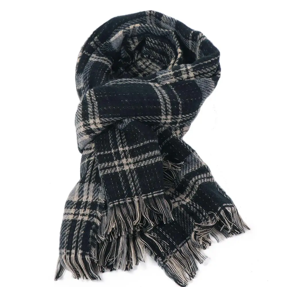 

Korean Style Acrylic Fibres Plaid Knitted Scarf Warm Soft Men Thick Shawl Stole Classic Double-sided Scarf Autumn