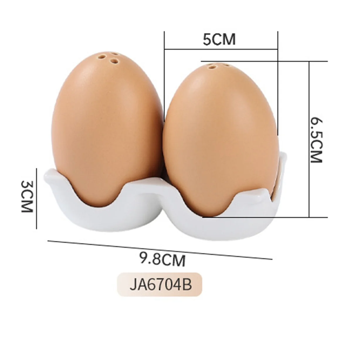 KEKA Ceramic Salt and Pepper Shaker Set, Mini Brown Egg Shaped Shakers with Carton Design Holding Stand