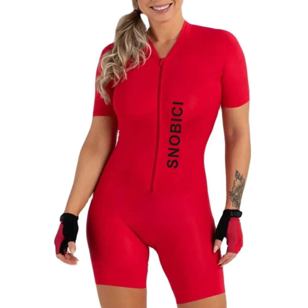 

New Snobici Cycling Women's Skinsuit Short Sleeve White/Pink/Red Jumpsuit Roupas Femininas Com Frete Gratis Breathable Tri Suit