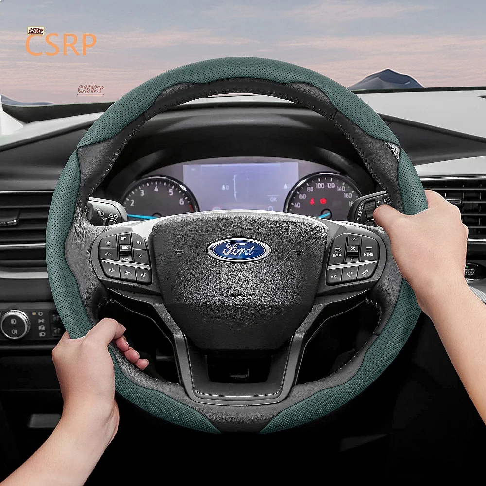 Suitable for Ford Breathable Leather Steering Wheel Cover Non-Slip Quick Release Durable for Focus Fiesta Transit