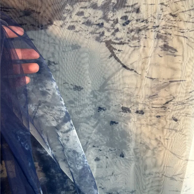 Gradient gauze light Chinese-style decorative curtain partition printed homestay ink mesh material