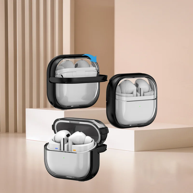 حامل شفاف غطاء سماعة الرأس لهاتف سامسونج جالاكسي Buds 3 Pro/ Buds 3 سماعات أذن بلوتوث صندوق شحن سلسلة مفاتيح حقيبة سماعة الاذن #3