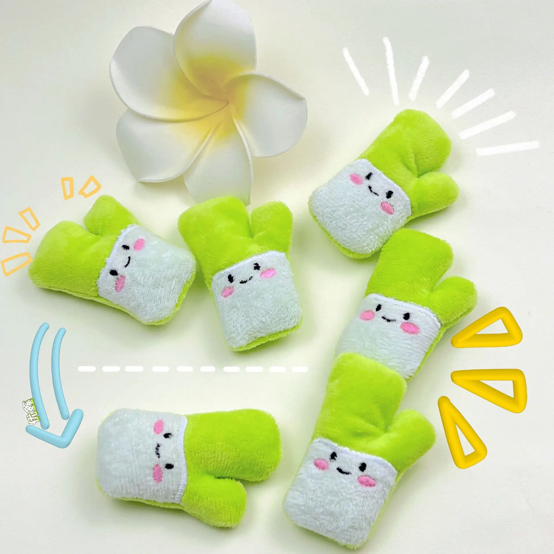 Cute Green Onion Dolls Padded Patches, Appliques for Clothes, Socks, Sewing Supplies, DIY Hair Decoration, 10Pcs/ Lot