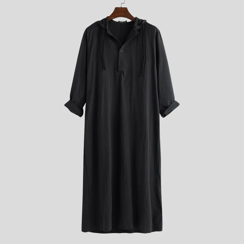 Muslim Robes Men Clothing Kaftan Hooded Long Jubba Thobe Arab Turkish Abaya Islam Habit Musulman Homme Solid Color Ramadan Dress