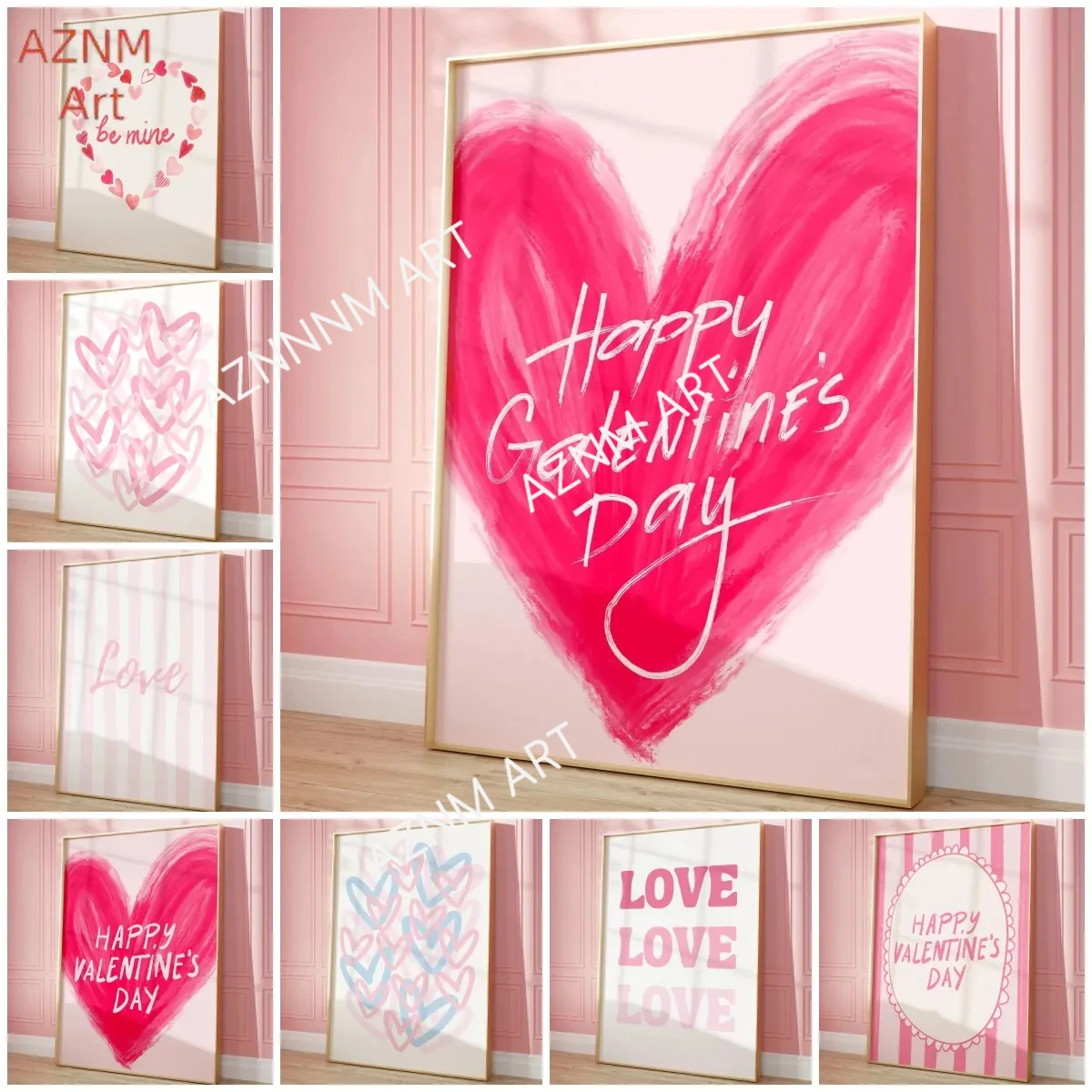 Happy Valentine's Day Wall Art Love Valentines Day Poster, Valentines Day Decor, Typography Wall Art, Trendy Pink Wall Art