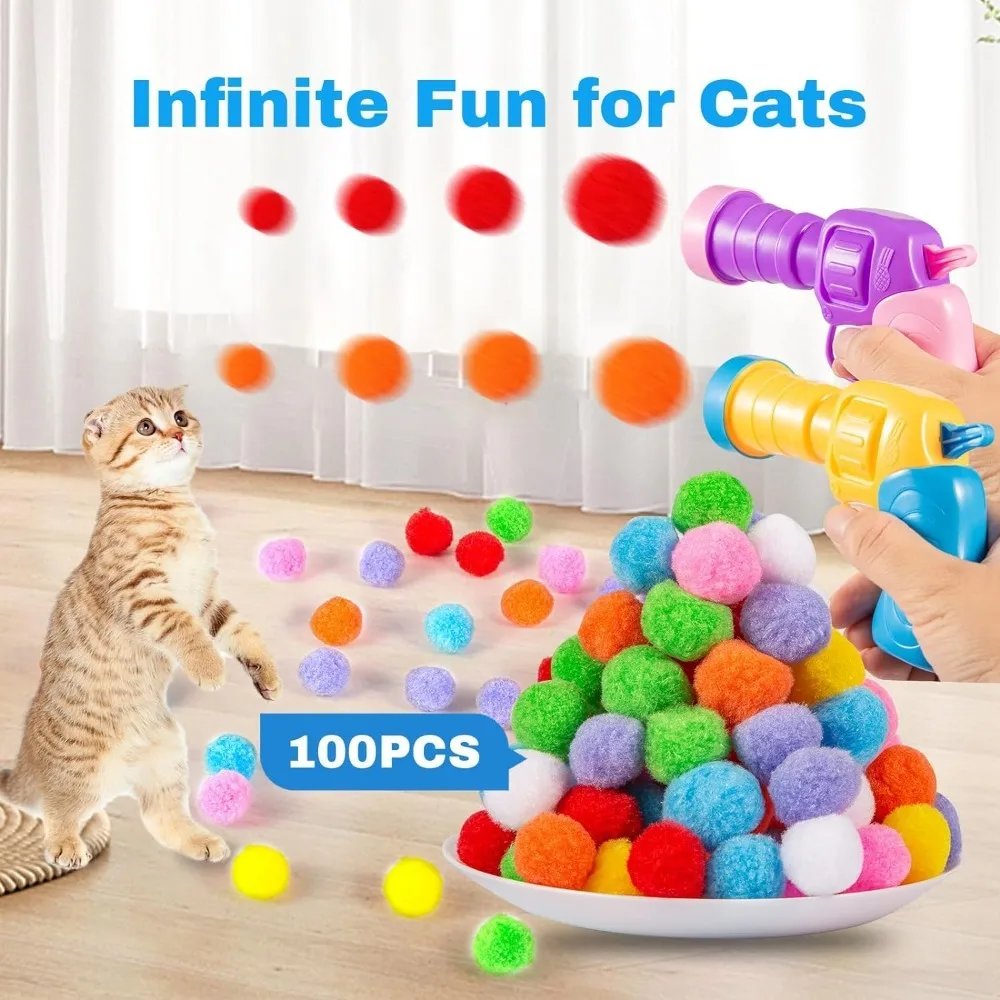 Cat Toy Gun Launcher, 20 Plush Balls and 1 Cat Ball Launcher, Puppy Retrieval Toy Gun Launcher, Safe Indoor Pet Toy