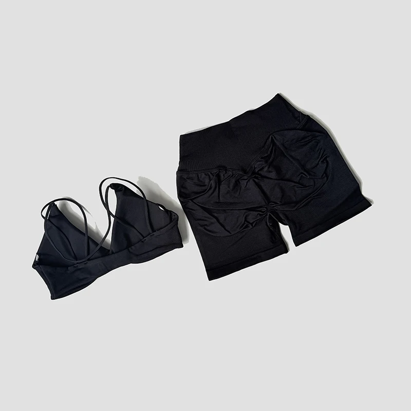 WAREBALL 2-teiliges Gym-Set für Damen: Vision Twist Front BH mit V-Ausschnitt und Cross-Waist Quick Dry Shorts – Ideal für Pilates, Workout, Laufen und Fitness – Detail 19