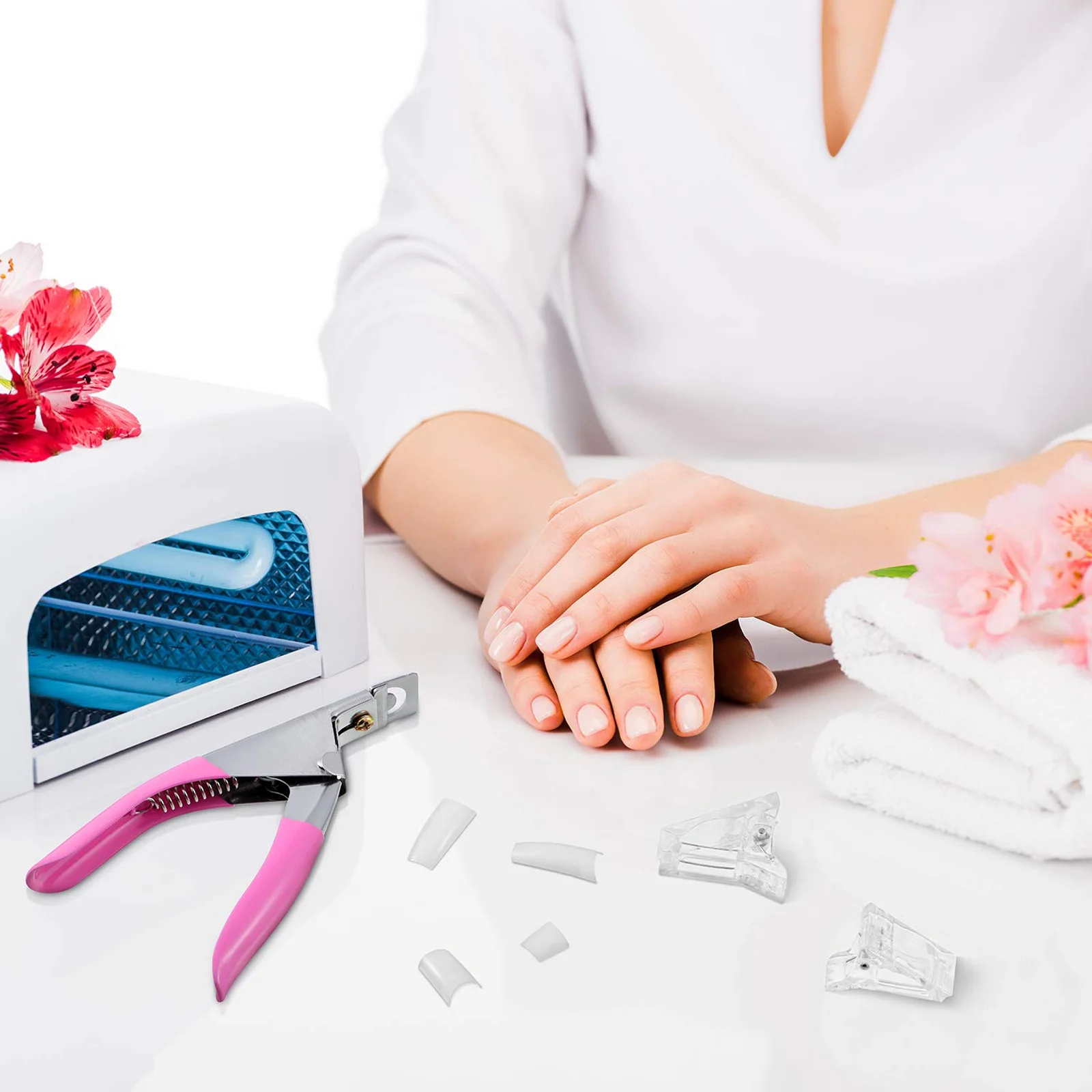 20 szt. Klipsów do tipsów i zestaw do przycinania sztucznych paznokci, przezroczyste narzędzie do manicure, zestaw do samodzielnego zdobienia paznokci, lekki zestaw do pedicure.