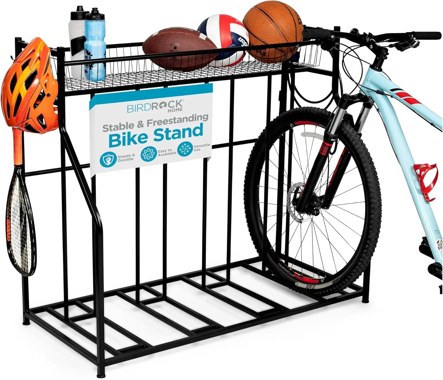 

Bike Rack Garage Storage Floor Stand - Freestanding Organizer for Outdoor Yard - Upright Wall Mount for Scooters,