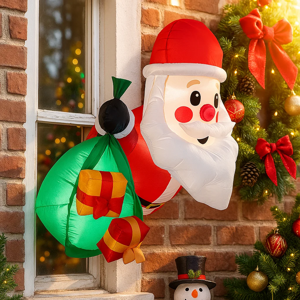 1 متر/3.2FT نفخ سانتا كلوز تسلق نافذة LED أضواء ديكور المنزل لعبة ساحة عيد الميلاد عطلة لوازم في الهواء الطلق زخرفة الحفلات