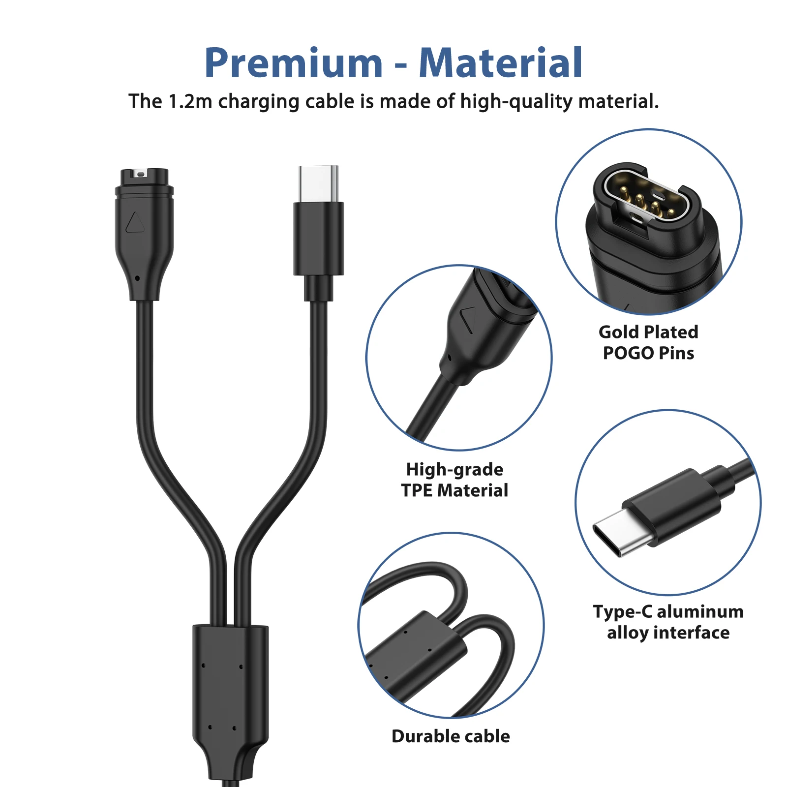 USB Charger For Garmin Instinct 2/Vivoactive 4s 3/Forerunner/Venu Sq 2 3s/Fenix 6 7 5X Plus Charging Cable Type C Phone Charger