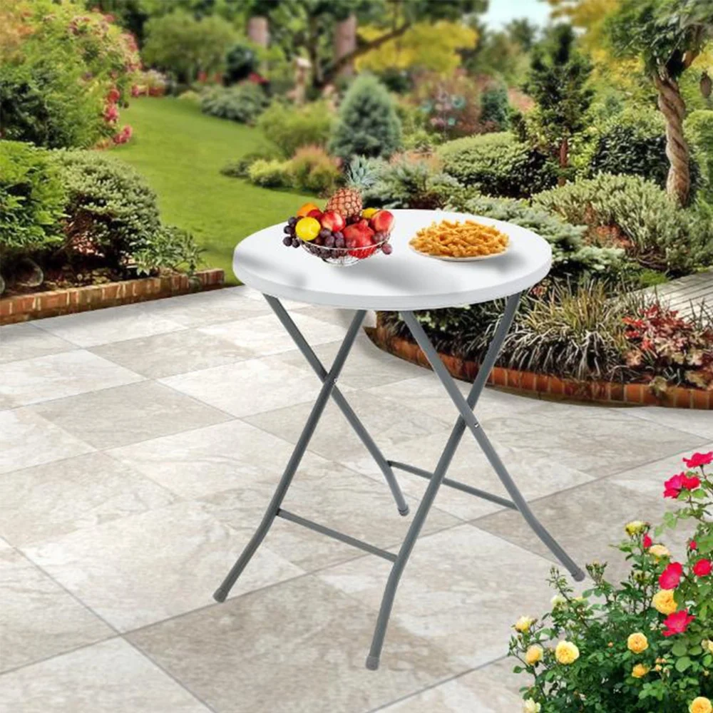 طاولة بيسترو مستديرة قابلة للطي مقاس 24 بوصة، مدمجة وسهلة التخزين للاستخدام الداخلي والخارجي، لمسة نهائية بيضاء متينة، سطح سهل التنظيف #3