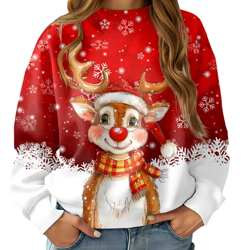 

Рождественский красный пуловер, рубашка, женская спортивная одежда, праздничный рождественский принт, снеговик, снежинка, повседневный топ с длинными рукавами, осень-зима