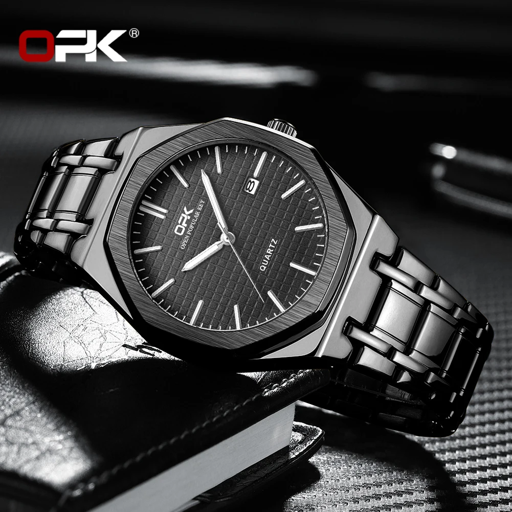 OPK 8139 Luxury Quartz Watch For Men Original Top Brand Calendar Man Wristwatch Waterproof Luminous Stainless Steel Watches