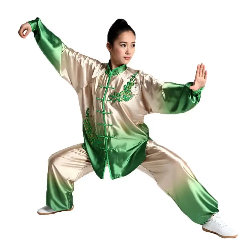 LATERONON Womens High Quality Gradient Tai Chi Suits Kung Fu Sets Embroidery Performance Clothing Martial arts Uniforms