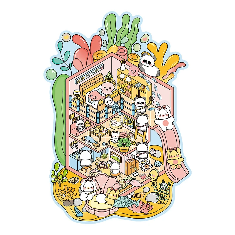 1Set Cartoon Miniature Scene Landscape Stickers DIY Pocket Cabin Scene Game Stickers Hand Account Decorative Stickers Gifts