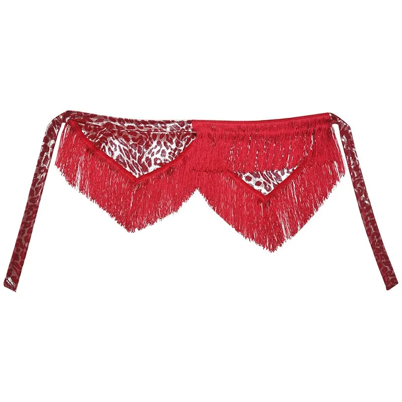 벨리댄스 힙 타월 레오파드 프린트 프린지 웨이스트 체인 연습 무대 공연 벨트