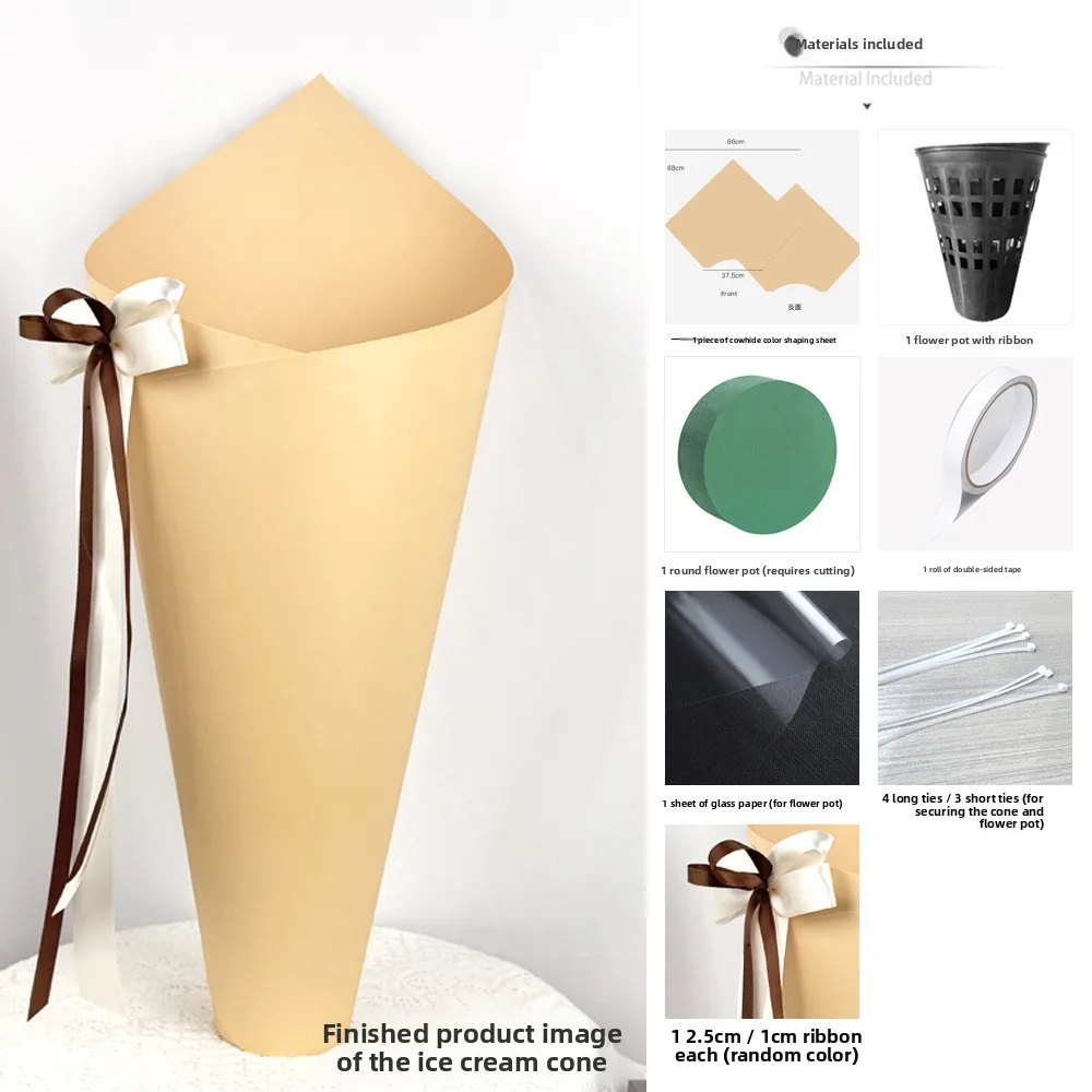 Integrated Ice Cream Cone Flower Bouquet  Flower Packaging Material Kit Stand Alone DIY Creative Short Sleeve T-Shirt