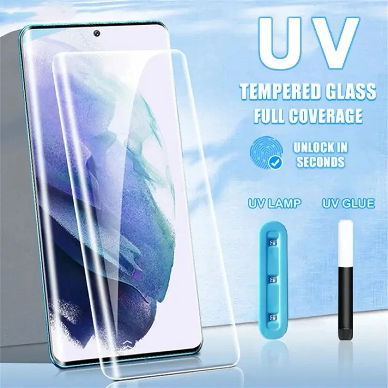 

UV Liquid Glue Tempered Glass Screen Protector For Samsung Galaxy S21 S24 S23 S22 Ultra Note 20 10 9 S20 FE S8 S9 S10 Plus Glass