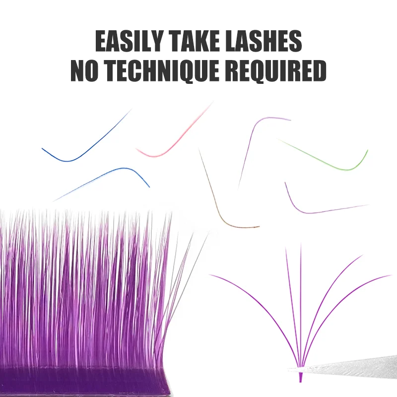 NATUHANA Colored Lashes L/LU(M) Curl Auto Fans Easy Fan Color Eyelash Extension L-Shaped Individual Mink Eyelashes Makeup Tools