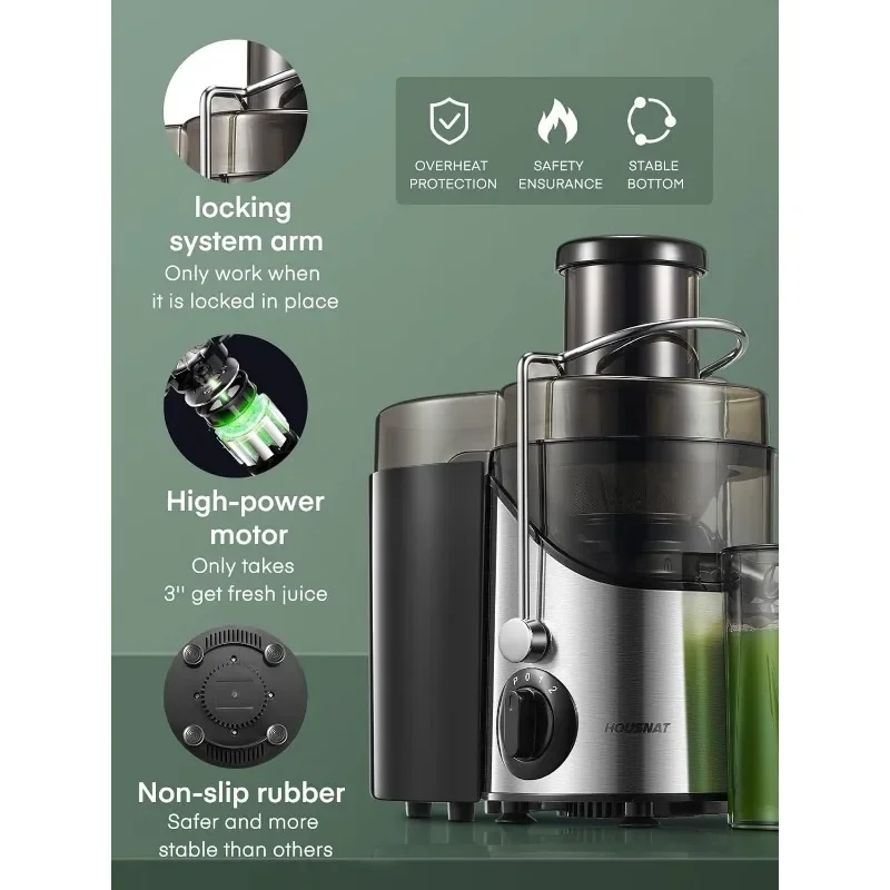 Juicer Machines, Juicers Extractor Easy to Clean, HOUSNAT Centrifugal Extractor Juicer 3 Speeds with Big Mouth 3" Feed Chute