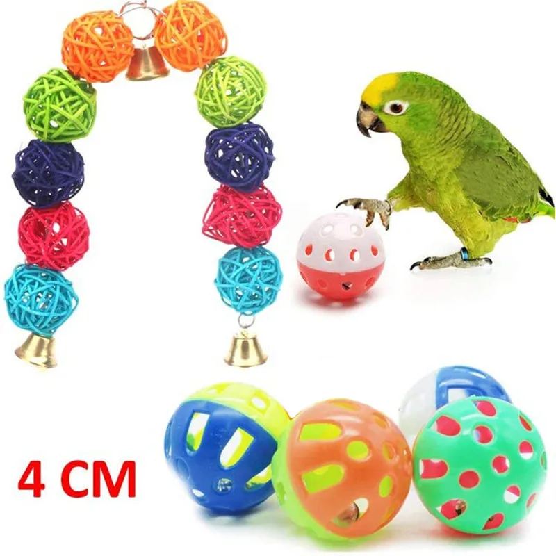 12pcs Pack Bird Toy Cage Bird Accessories Wood Parrot Toys Bird Toy Swing Suspension Bridge Ball Cage Bells Pet Supplies Set