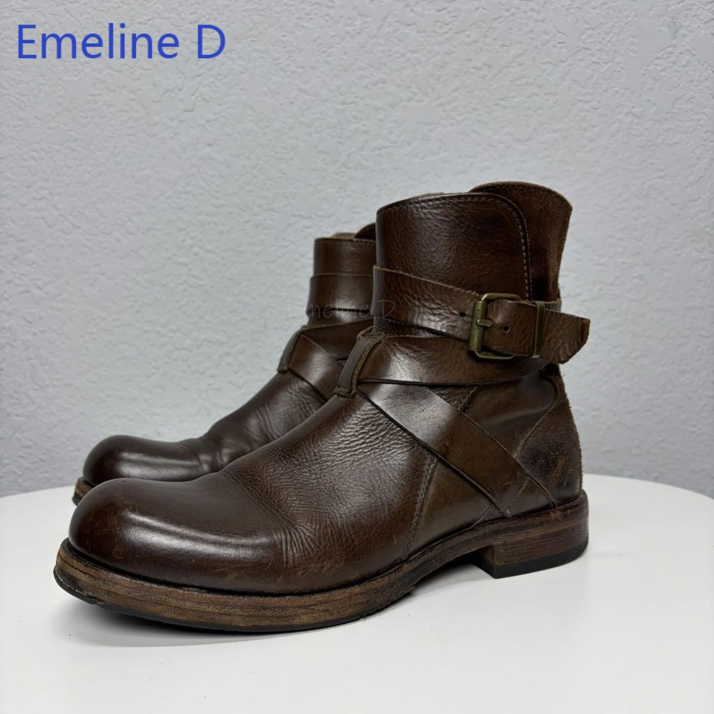 Brown Retro Belt Buckle Short Boots, Men's British Style Thick Heel and Thick Sole Fashionable Versatile Motorcycle Boots