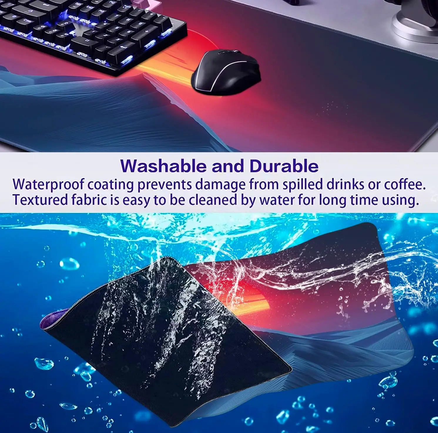 Tapis de souris XXL Mountain Peak Scenery, tapis de bureau étendu Sunset Hill avec base antidérapante à bord cousu pour ordinateur de jeu