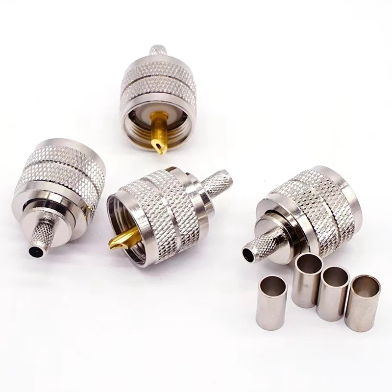 10Pcs PL259 UHF Male RG58 SL16 Plug Connector UHF Male Crimp for RG58 RG142 LMR195 LMR200 RG400 RG223 Cable Brass Nickel Plated