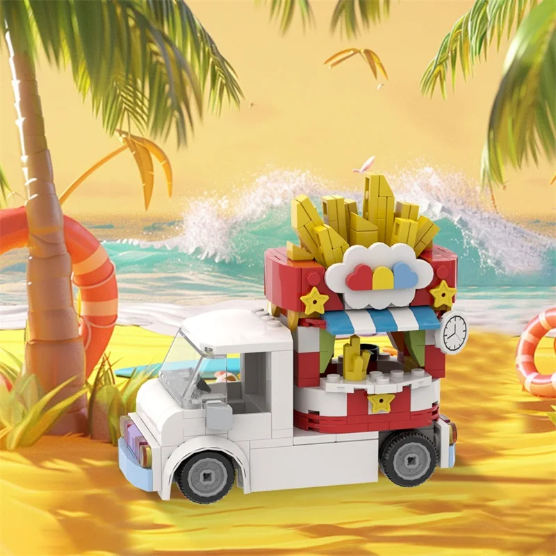 

MOC Chips Ice Cream Food Truck Model Building Blocks High-tech Food Store Car Camper Assembled Bricks Toys Children's Gifts