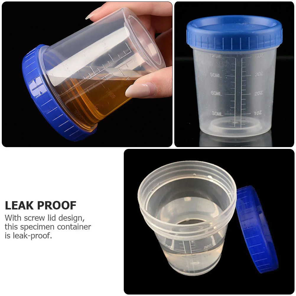 25 Pcs Blue Lid Measuring Cup Sampling Urine Sealed Test 120ml Specimen Container Sample Graduated Liquid Cups