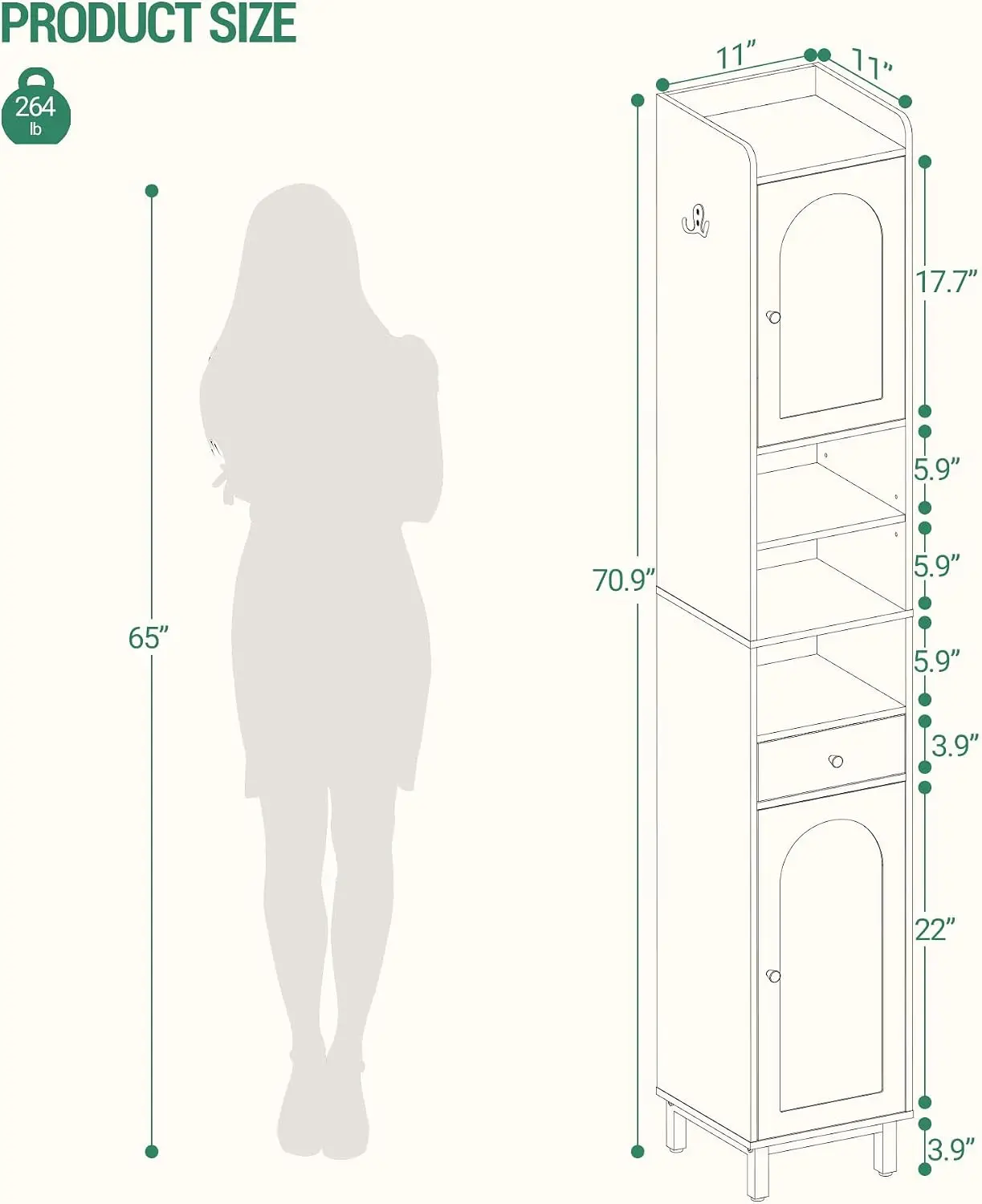 Bathroom Cabinet With Adjustable Shelves Doors Drawer Freestanding Tall Floor Storage Cabinet Narrow Toilet Paper Organizer Frame Wooden Utility Tower White view 3