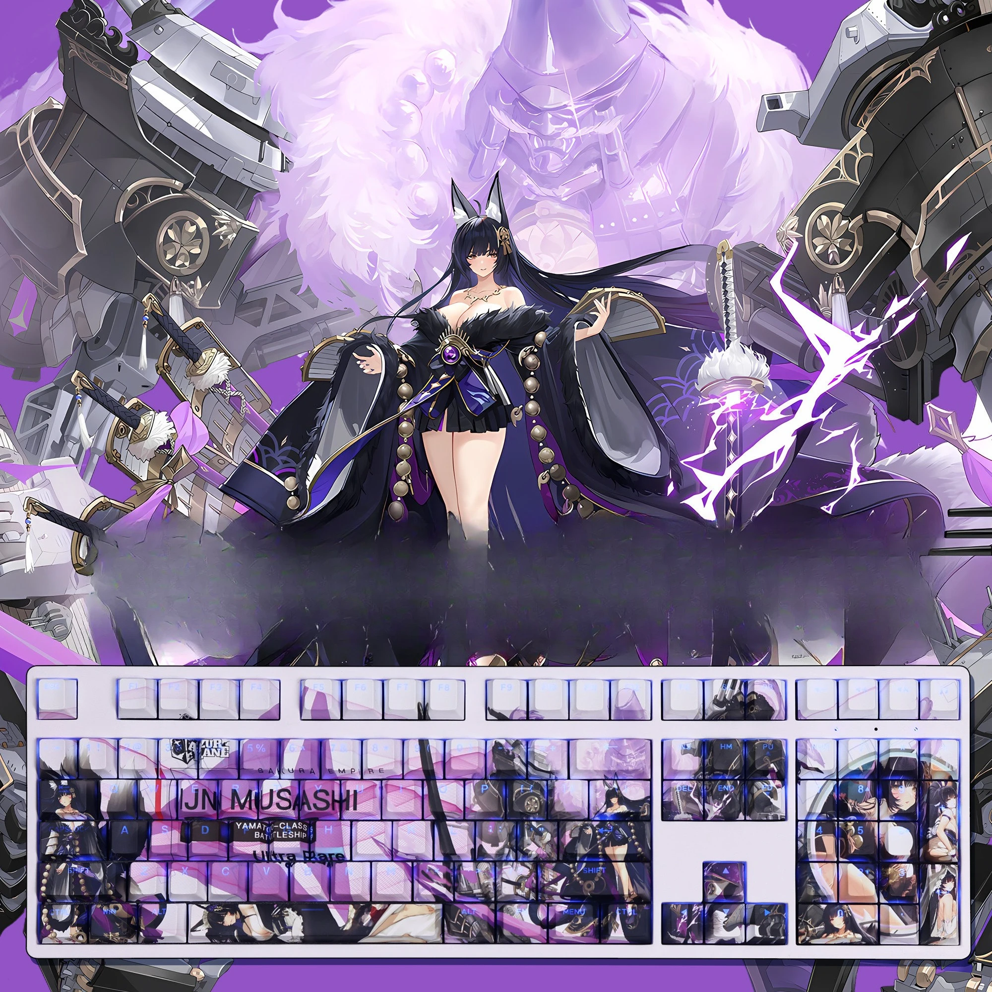 108 Keys/Set Musashi Azur Lane Cute PBT Keycaps Cherry Height for MX Switch Mechanical Keyboard Game Custom DIY Gift