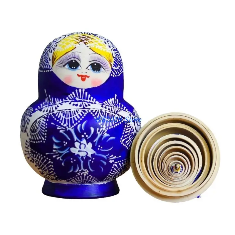 Q0KB Folk Art Russian Nesting Dolls Handmade Figurine Home Office Decors