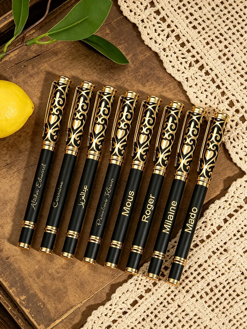 Customized carved luxury fountain pen: a vintage gold ballpoint pen designed for the groom and anniversary
