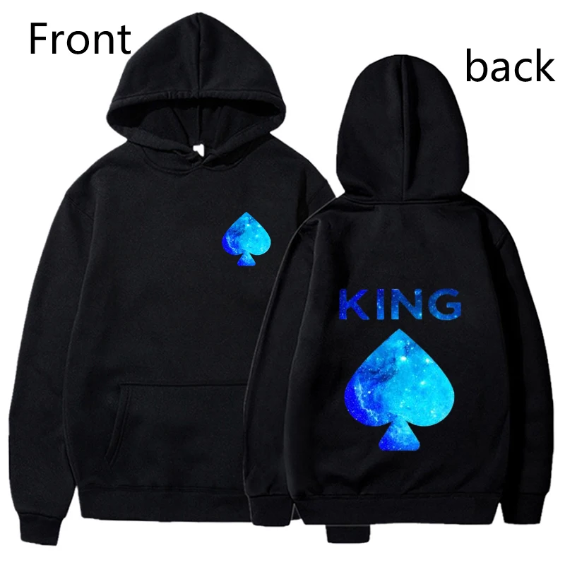 King And Queen Printed Hoodies For Lovers Fashion Women Men Casual Graphic Creative Couple Sweatshirts Autumn Winter Pullovers