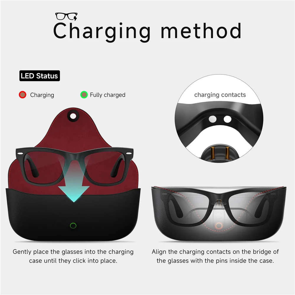 MT5 Smart Audio Glasses, Bluetooth Call, AI Translate Voice Assistant, Music Playback with Charging Case